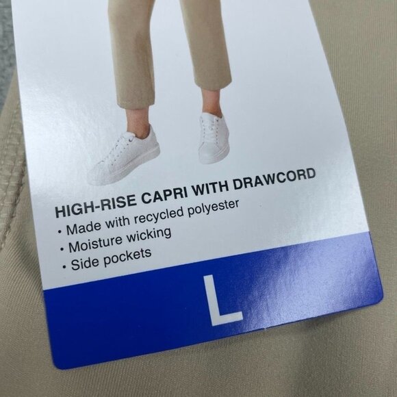 Mondetta High-Rise Capri Pants Drawcord Recycled Beige L d0317 - Picture 3 of 7